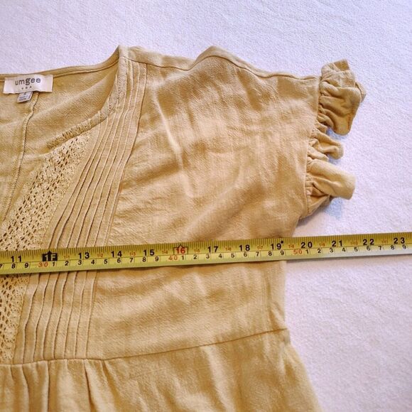 UMGEE Blouse Top Yellow Linen Blend Cottagecore Boho Peasant Lagenlook Small - Picture 5 of 7